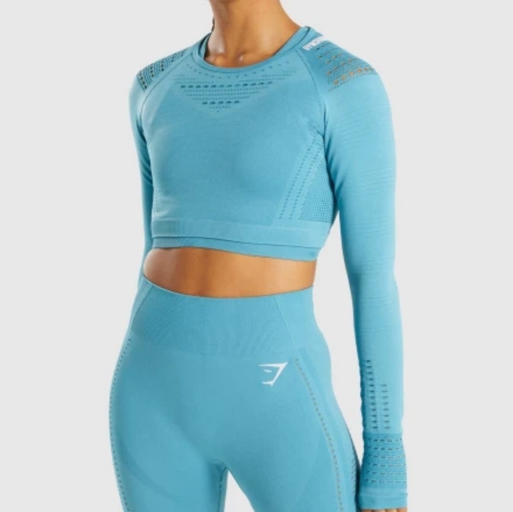 Gymshark Flawless Knit Long Sleeve Crop Top Sea